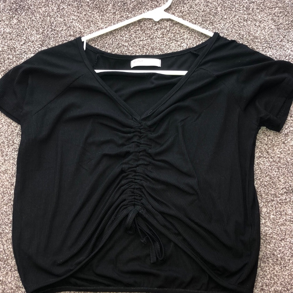 BRAND NEW black drawstring adjustable scrunch tee